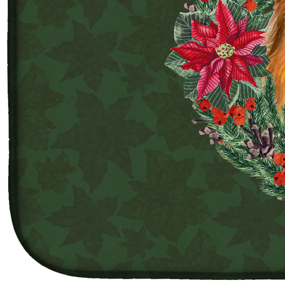 Sheltie Poinsetta Wreath Dish Drying Mat Absorbent Dish Drying Mat Pad for Kitchen Counter Dish Drainer Mat for Countertop, 14 x 21", Multicolor