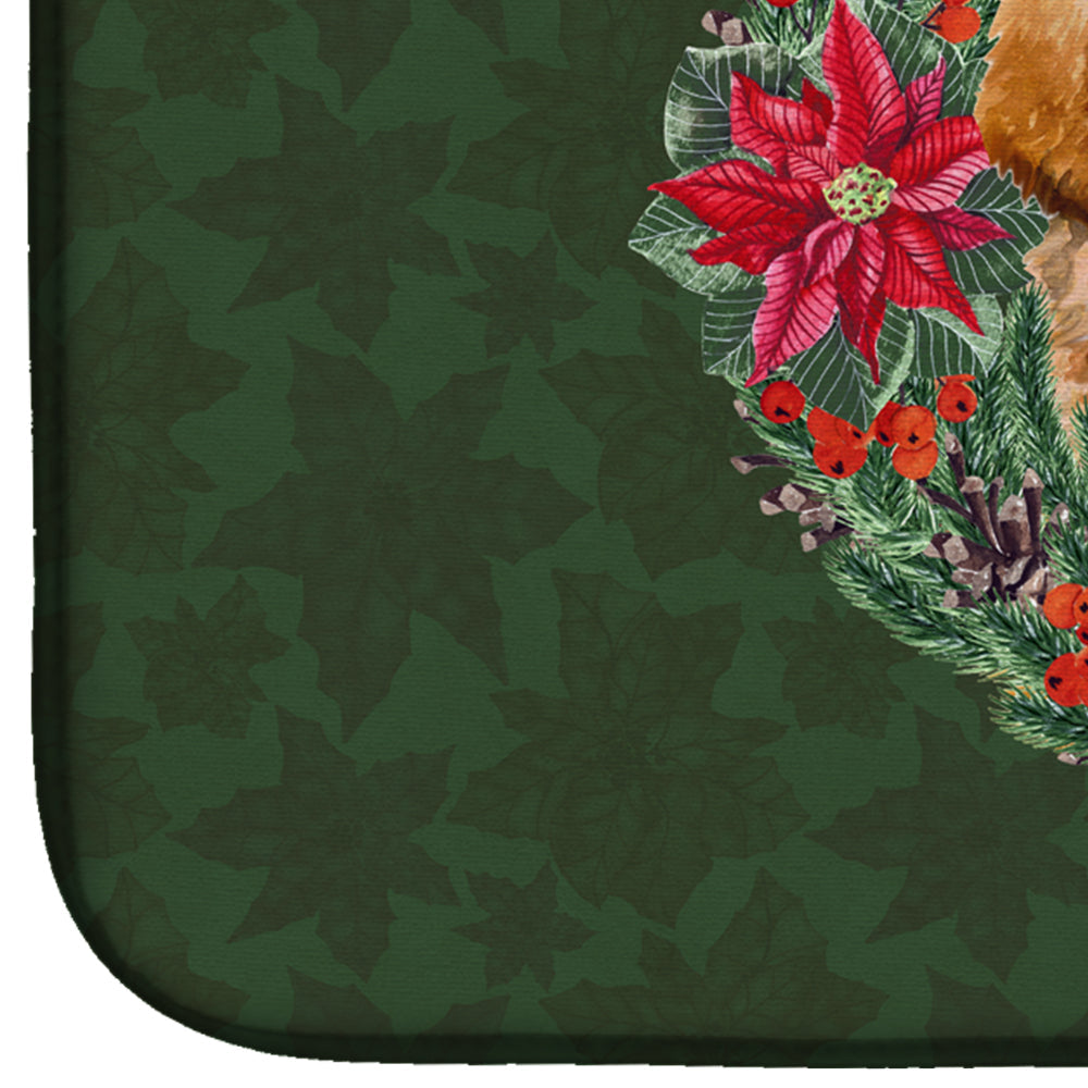Tibetan Mastiff Poinsetta Wreath Dish Drying Mat Absorbent Dish Drying Mat Pad for Kitchen Counter Dish Drainer Mat for Countertop, 14 x 21", Multicolor