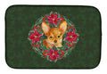 Toy Terrier Poinsetta Wreath Dish Drying Mat Absorbent Dish Drying Mat Pad for Kitchen Counter Dish Drainer Mat for Countertop, 14 x 21", Multicolor