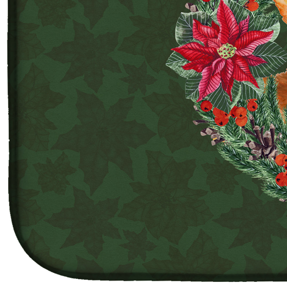 Toy Terrier Poinsetta Wreath Dish Drying Mat Absorbent Dish Drying Mat Pad for Kitchen Counter Dish Drainer Mat for Countertop, 14 x 21", Multicolor