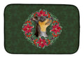 Miniature Pinscher #2 Poinsetta Wreath Dish Drying Mat Absorbent Dish Drying Mat Pad for Kitchen Counter Dish Drainer Mat for Countertop, 14 x 21", Multicolor