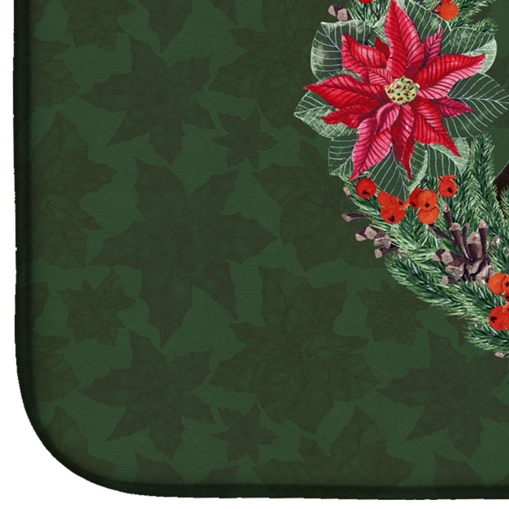 Miniature Pinscher #2 Poinsetta Wreath Dish Drying Mat Absorbent Dish Drying Mat Pad for Kitchen Counter Dish Drainer Mat for Countertop, 14 x 21", Multicolor