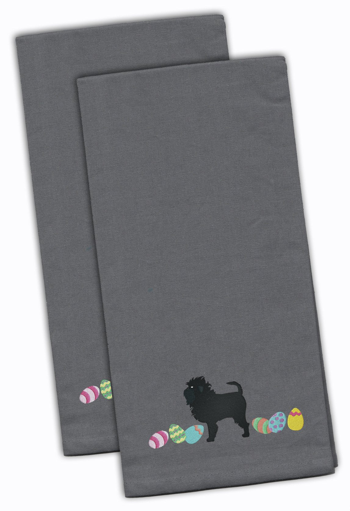 Affenpinscher Easter Gray Embroidered Towel Set of 2