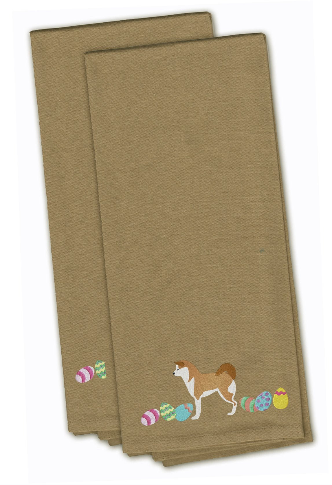 Akita Easter Tan Embroidered Towel Set of 2 Decorative Bathroom Guest Hand Towel for Hand, Face, Tea, Dishcloth, 19 X 25, Tan