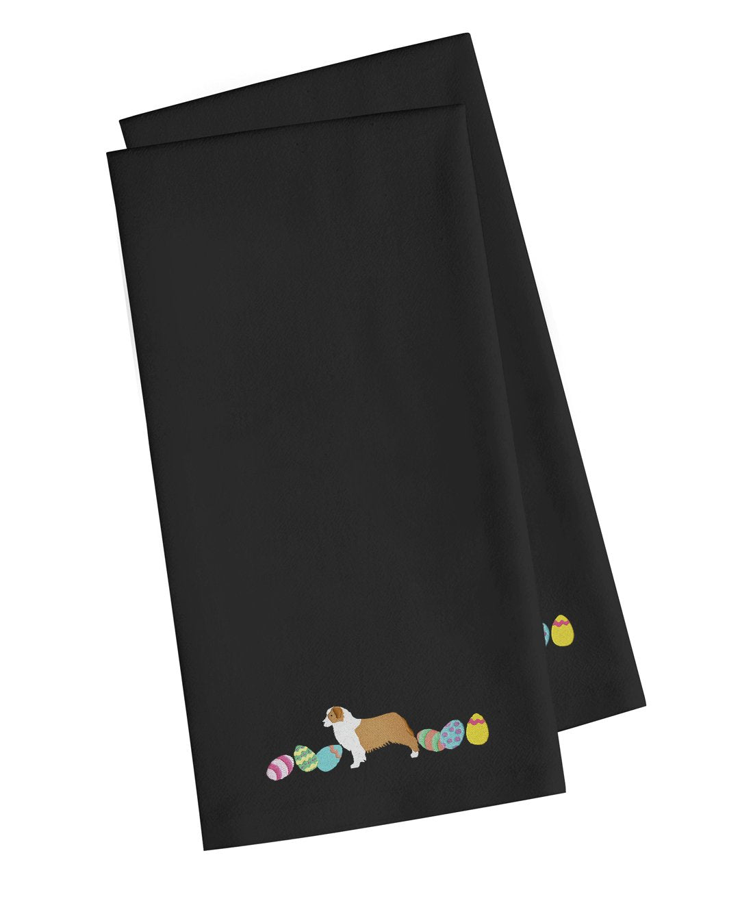 Australian Shepherd Easter Black Embroidered Towel Set of 2 Decorative Bathroom Guest Hand Towel for Hand, Face, Tea, Dishcloth, 19 X 25, Black