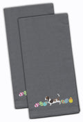 Basset Hound Easter Gray Embroidered Towel Set of 2