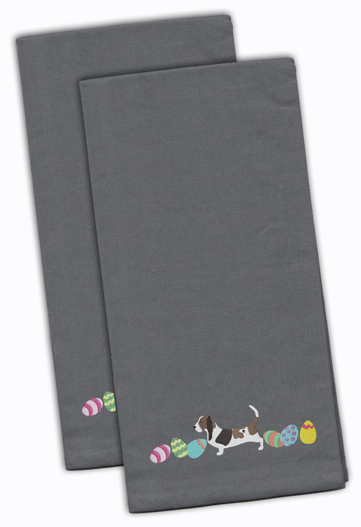 Basset Hound Easter Gray Embroidered Towel Set of 2