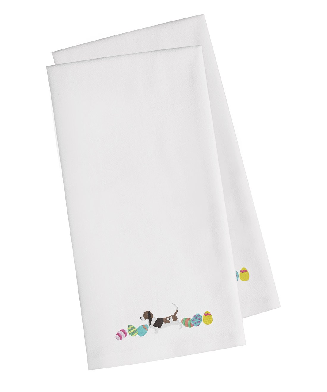 Basset Hound Easter White Embroidered Towel Set of 2 Decorative Bathroom Guest Hand Towel for Hand, Face, Tea, Dishcloth, 19 X 25, White
