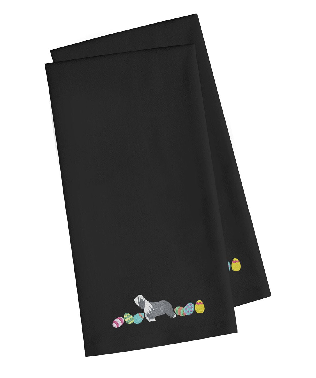 Bearded Collie Easter Black Embroidered Towel Set of 2 Decorative Bathroom Guest Hand Towel for Hand, Face, Tea, Dishcloth, 19 X 25, Black