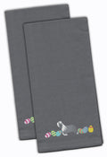 Bearded Collie Easter Gray Embroidered Towel Set of 2