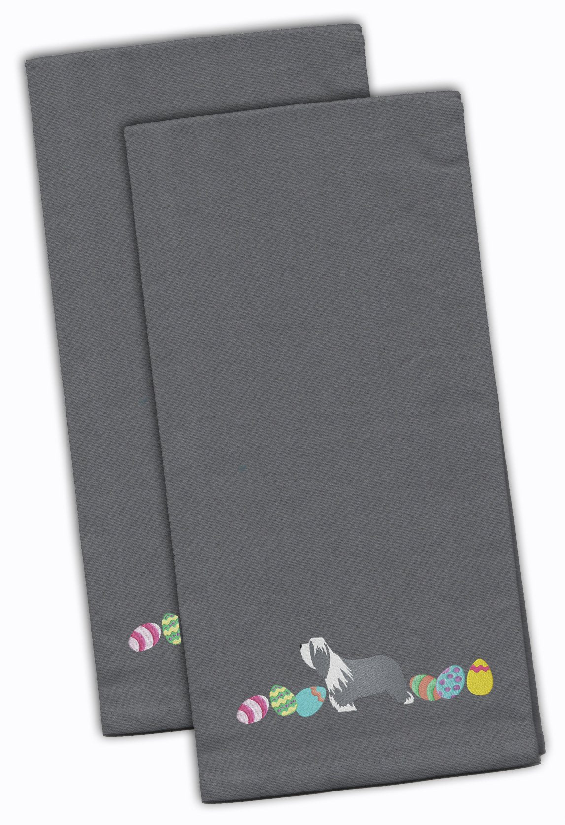 Bearded Collie Easter Gray Embroidered Towel Set of 2