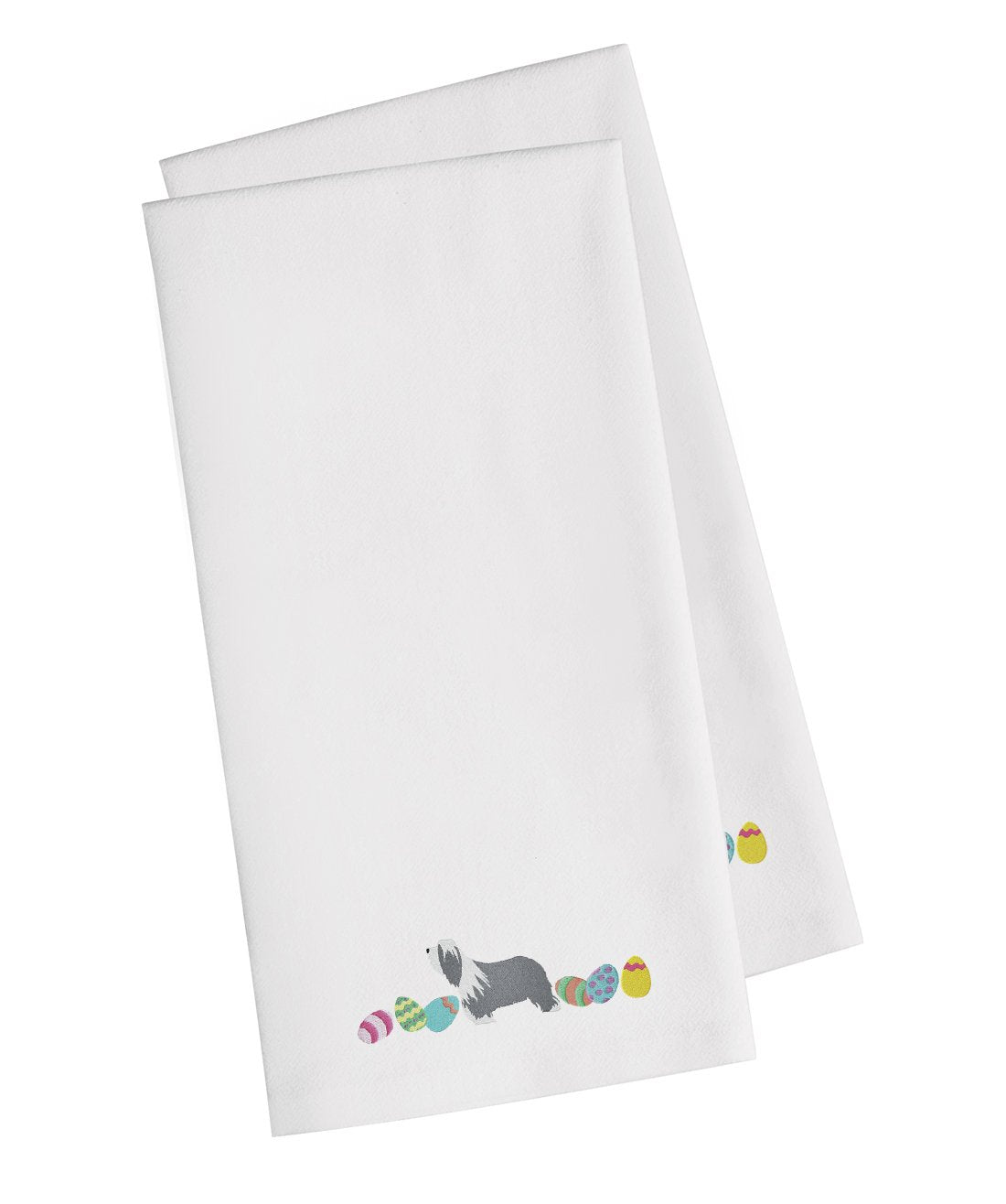 Bearded Collie Easter White Embroidered Towel Set of 2 Decorative Bathroom Guest Hand Towel for Hand, Face, Tea, Dishcloth, 19 X 25, White