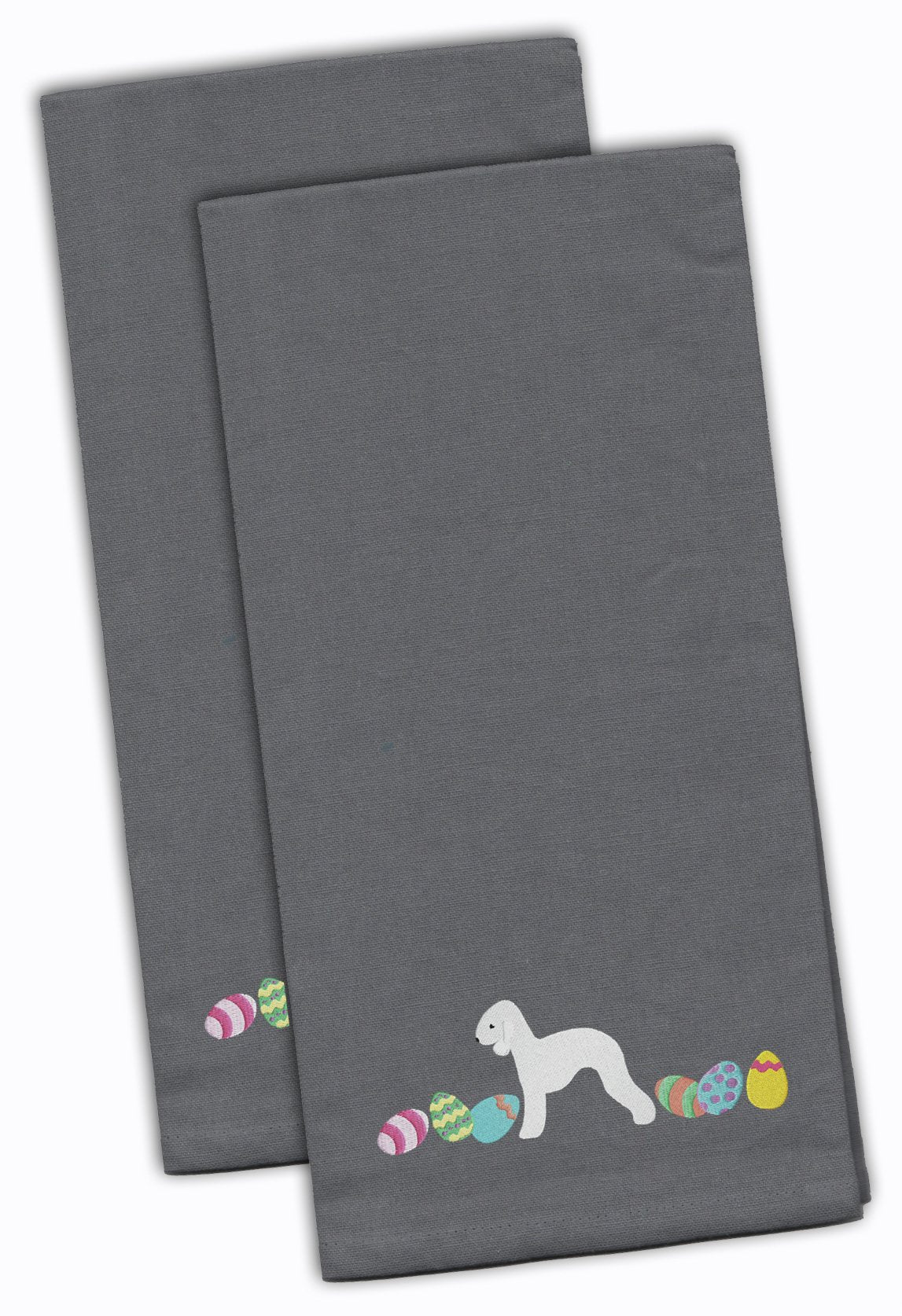 Bedlington Terrier Easter Gray Embroidered Towel Set of 2