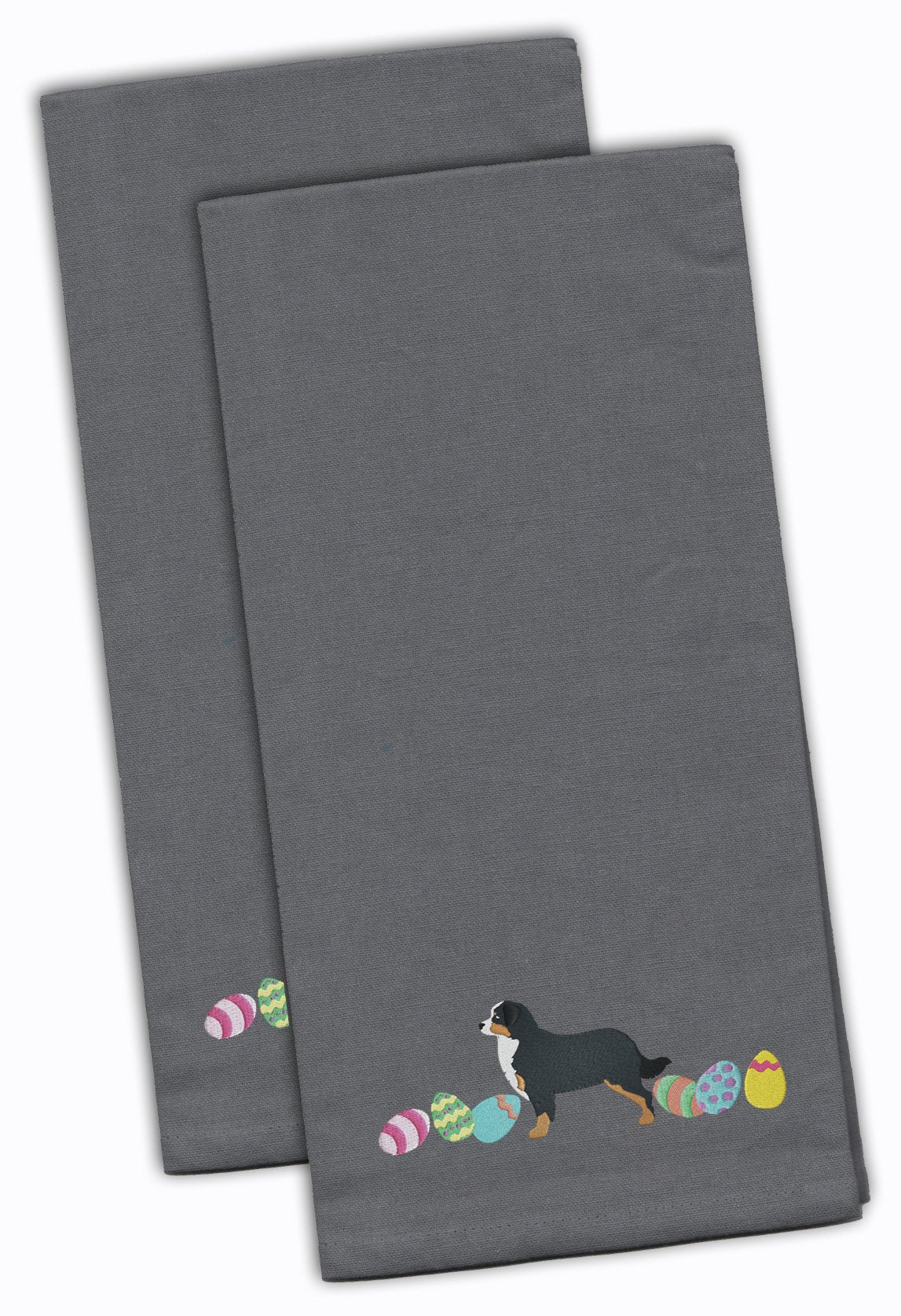 Bernese Mountain Dog Easter Gray Embroidered Towel Set of 2