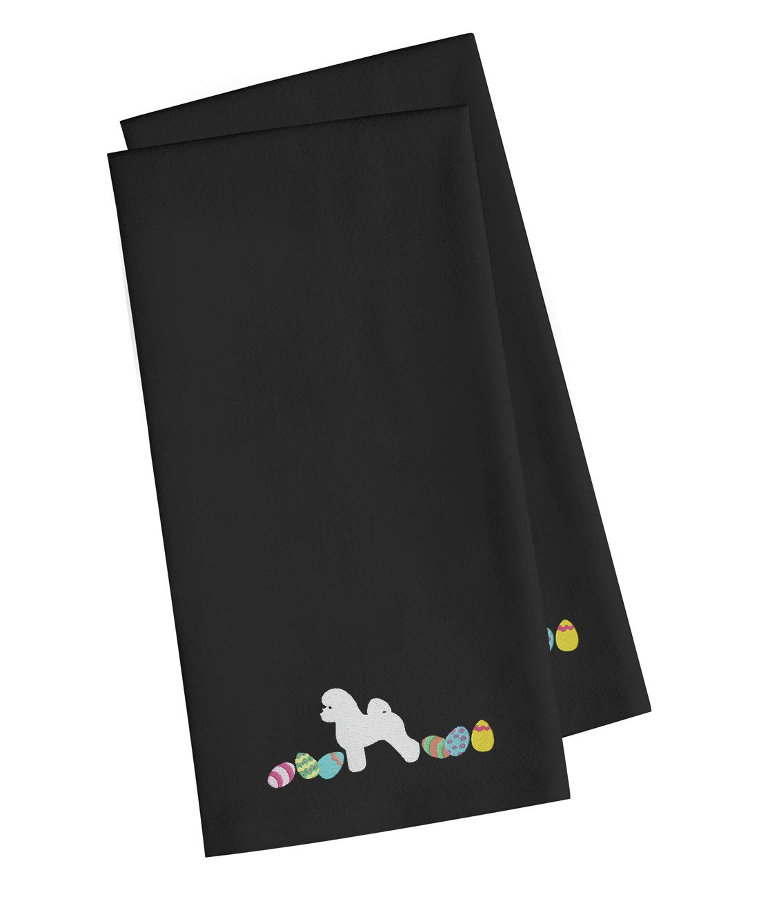 Bichon Frise Easter Black Embroidered Towel Set of 2 Decorative Bathroom Guest Hand Towel for Hand, Face, Tea, Dishcloth, 19 X 25, Black