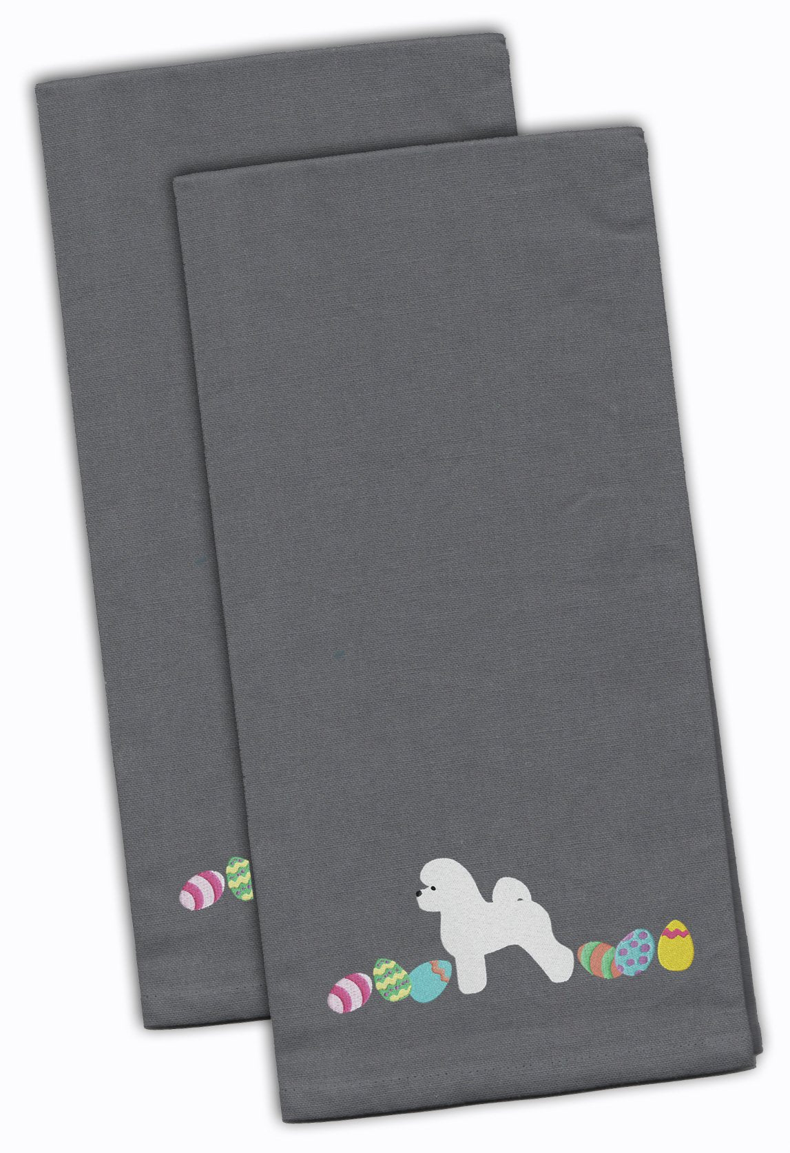 Bichon Frise Easter Gray Embroidered Towel Set of 2