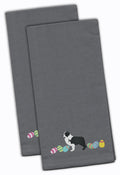 Black Border Collie Easter Gray Embroidered Towel Set of 2