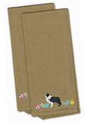 Black Border Collie Easter Tan Embroidered Towel Set of 2 Decorative Bathroom Guest Hand Towel for Hand, Face, Tea, Dishcloth, 19 X 25, Tan