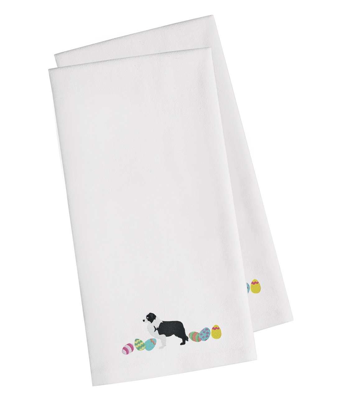 Black Border Collie Easter White Embroidered Towel Set of 2 Decorative Bathroom Guest Hand Towel for Hand, Face, Tea, Dishcloth, 19 X 25, White