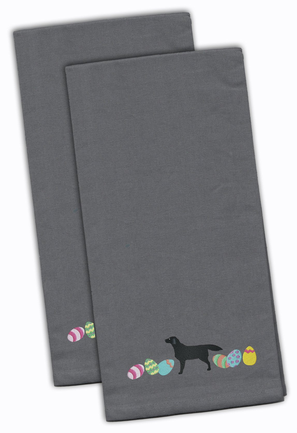Black Labrador Retriever Easter Gray Embroidered Towel Set of 2