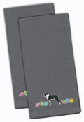 Boston Terrier Easter Gray Embroidered Towel Set of 2