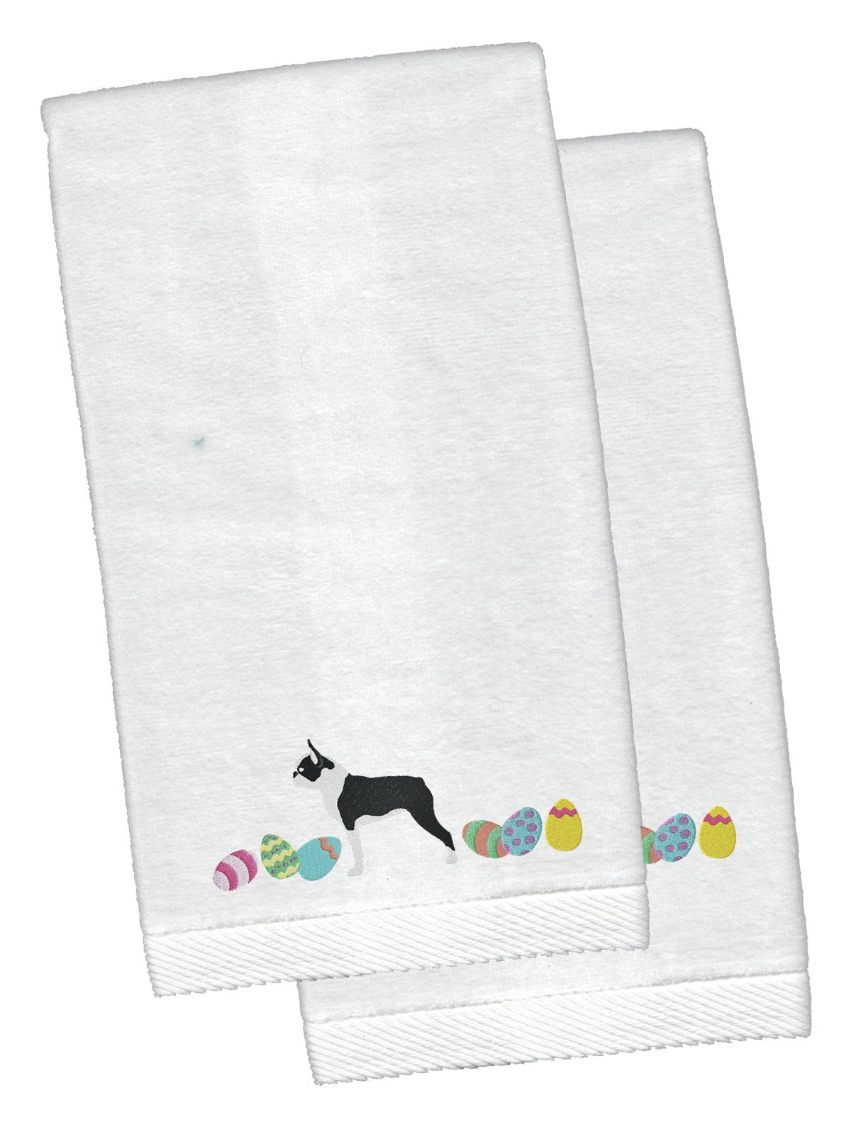 Boston Terrier Easter White Embroidered Plush Hand Towel Set of 2 Decorative Bathroom Guest Towel for Hand, Face, Hair, Tea, Dishcloth, Kitchen and Bath