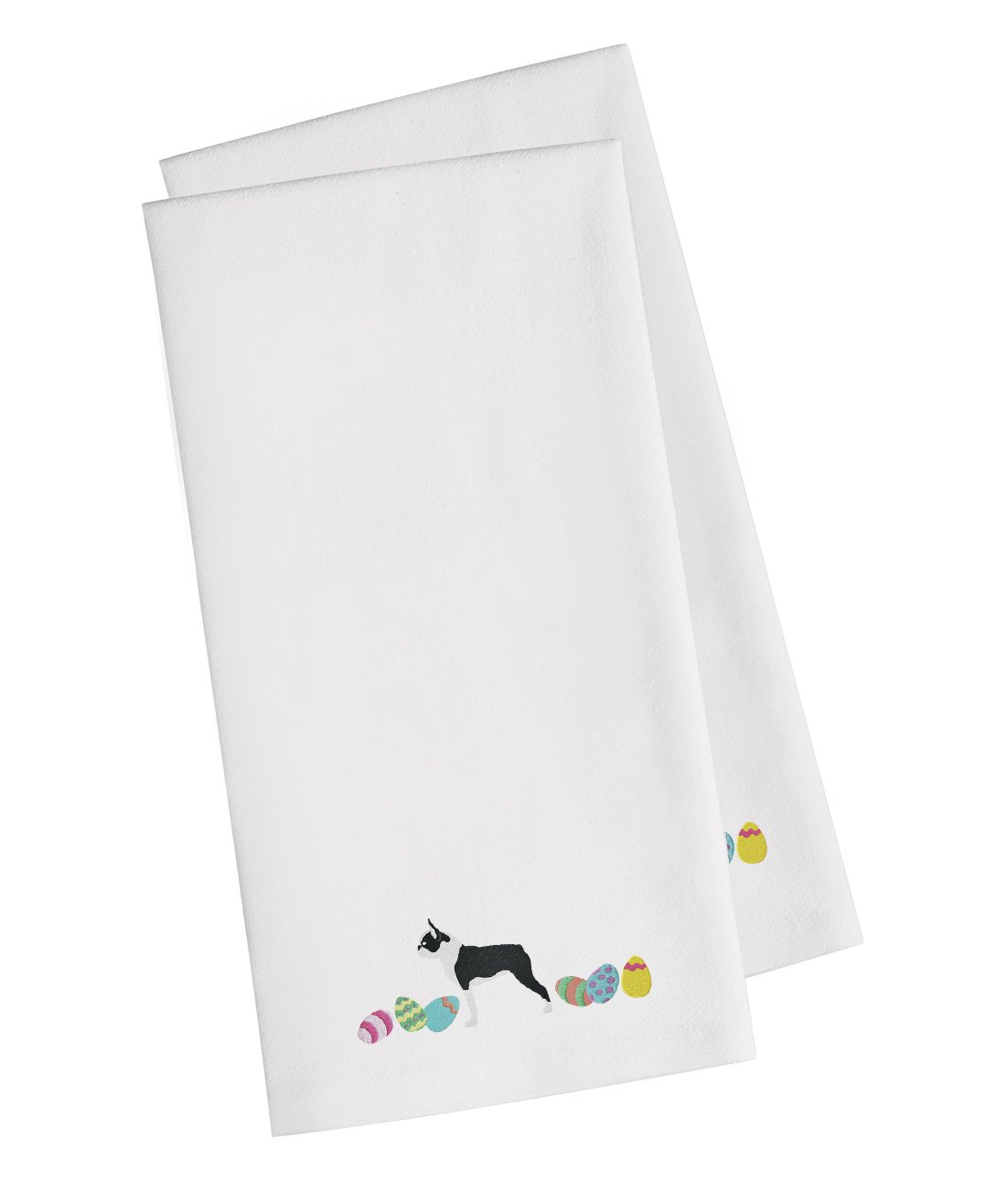 Boston Terrier Easter White Embroidered Towel Set of 2 Decorative Bathroom Guest Hand Towel for Hand, Face, Tea, Dishcloth, 19 X 25, White