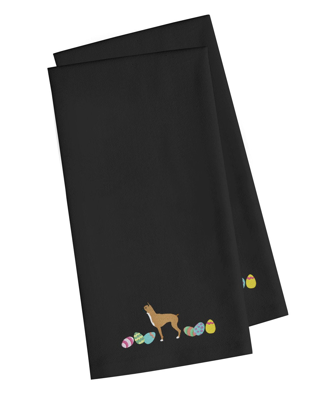 Boxer Easter Black Embroidered Towel Set of 2 Decorative Bathroom Guest Hand Towel for Hand, Face, Tea, Dishcloth, 19 X 25, Black