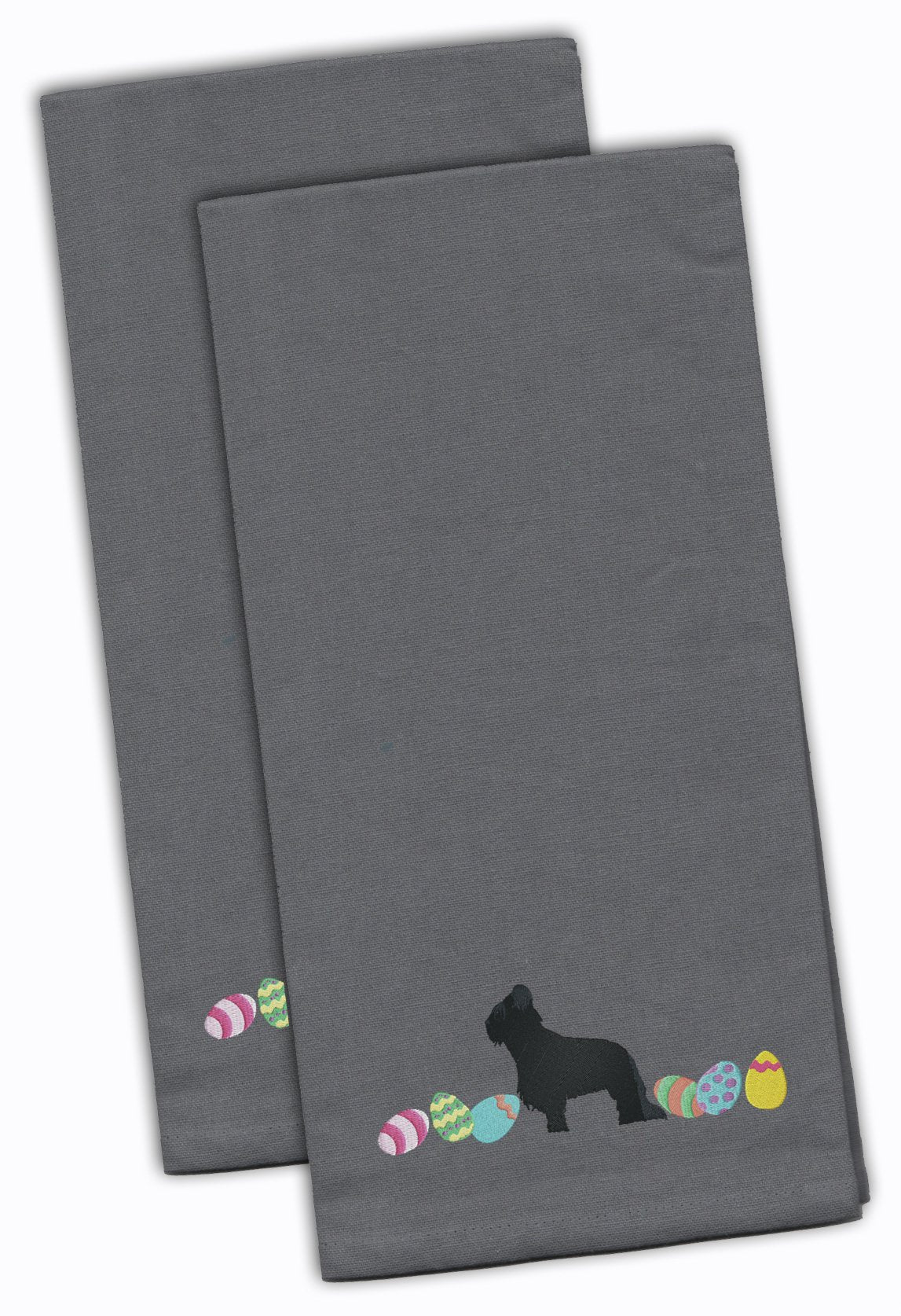 Briard Easter Gray Embroidered Towel Set of 2