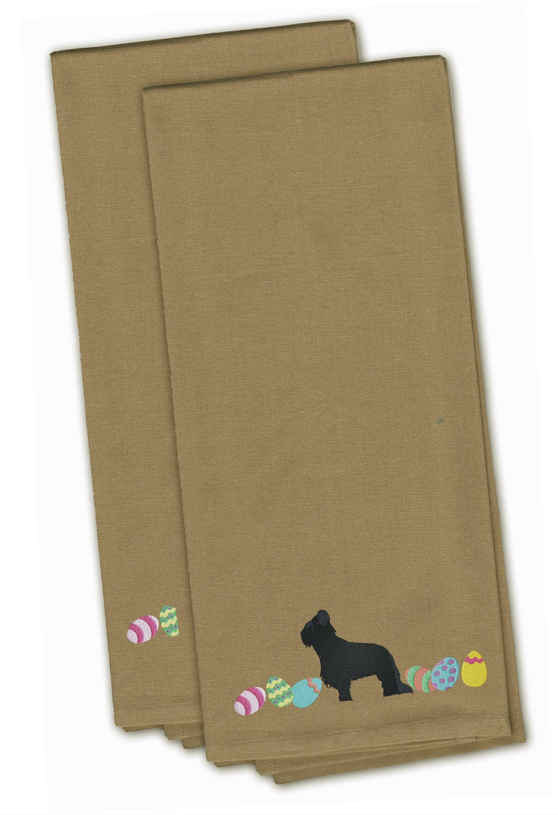 Briard Easter Tan Embroidered Towel Set of 2 Decorative Bathroom Guest Hand Towel for Hand, Face, Tea, Dishcloth, 19 X 25, Tan