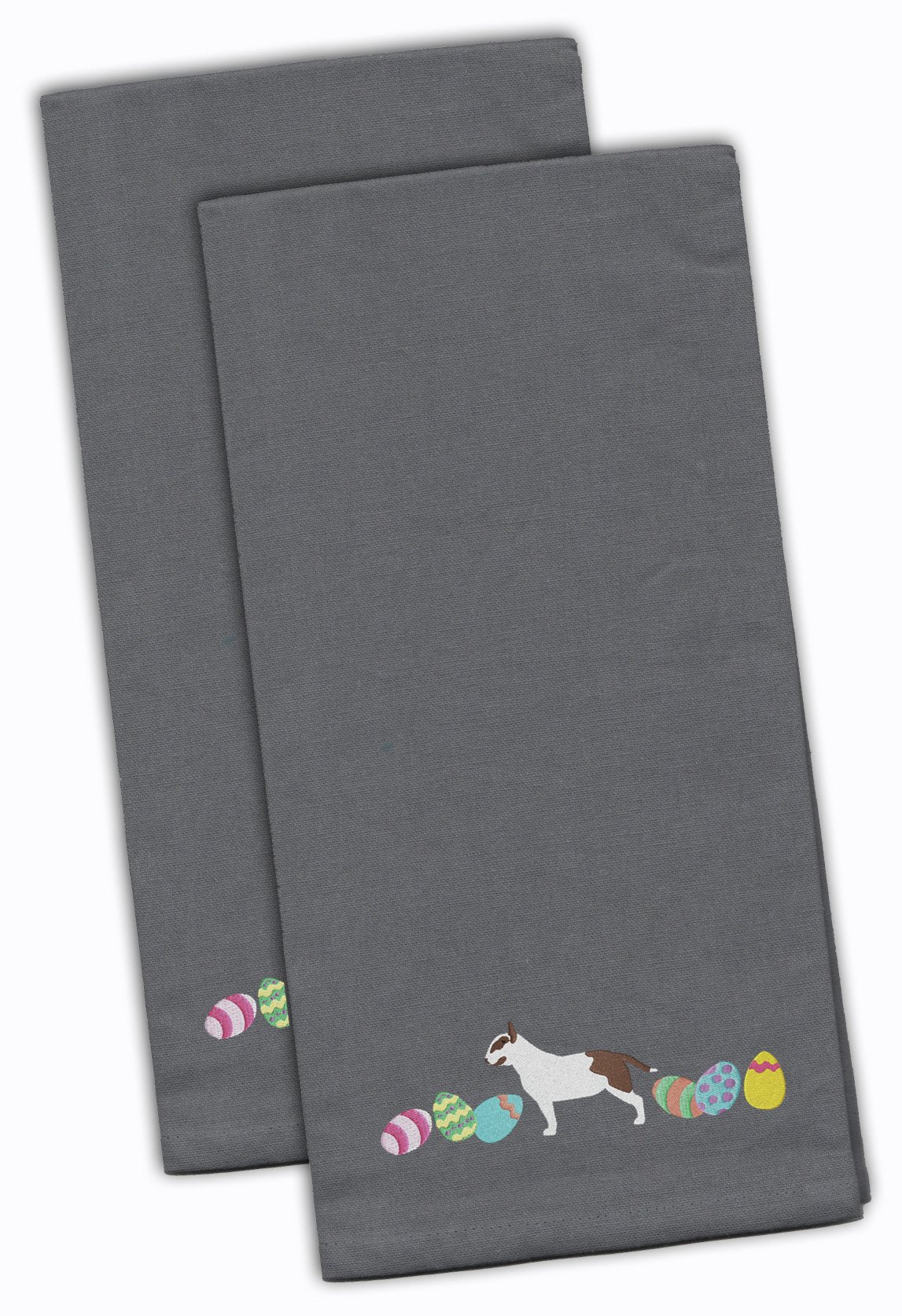 Bull Terrier Easter Gray Embroidered Towel Set of 2