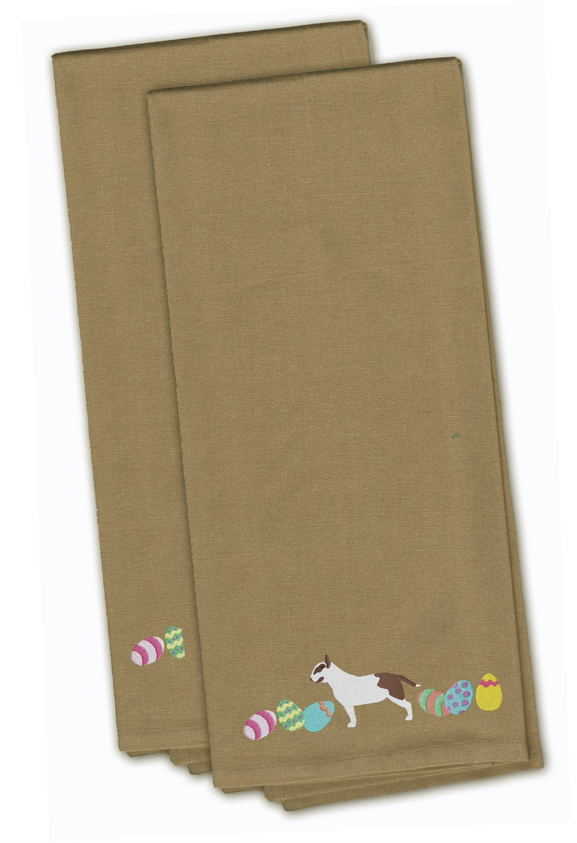 Bull Terrier Easter Tan Embroidered Towel Set of 2 Decorative Bathroom Guest Hand Towel for Hand, Face, Tea, Dishcloth, 19 X 25, Tan