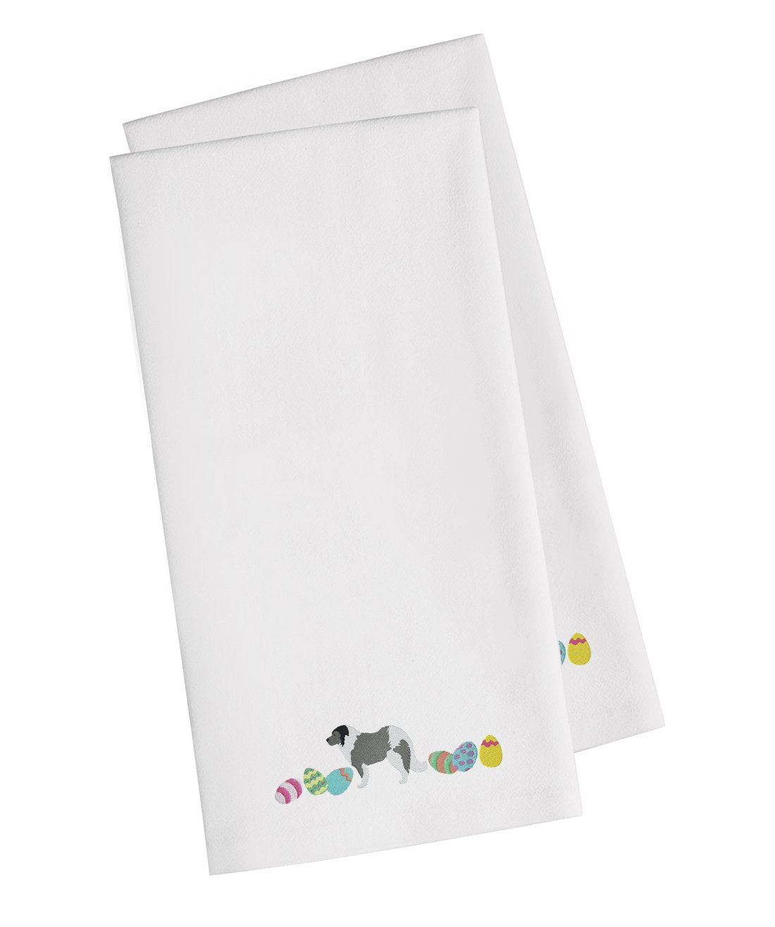 Grey Caucasian Shepherd Easter White Embroidered Towel Set of 2 Decorative Bathroom Guest Hand Towel for Hand, Face, Tea, Dishcloth, 19 X 25, White