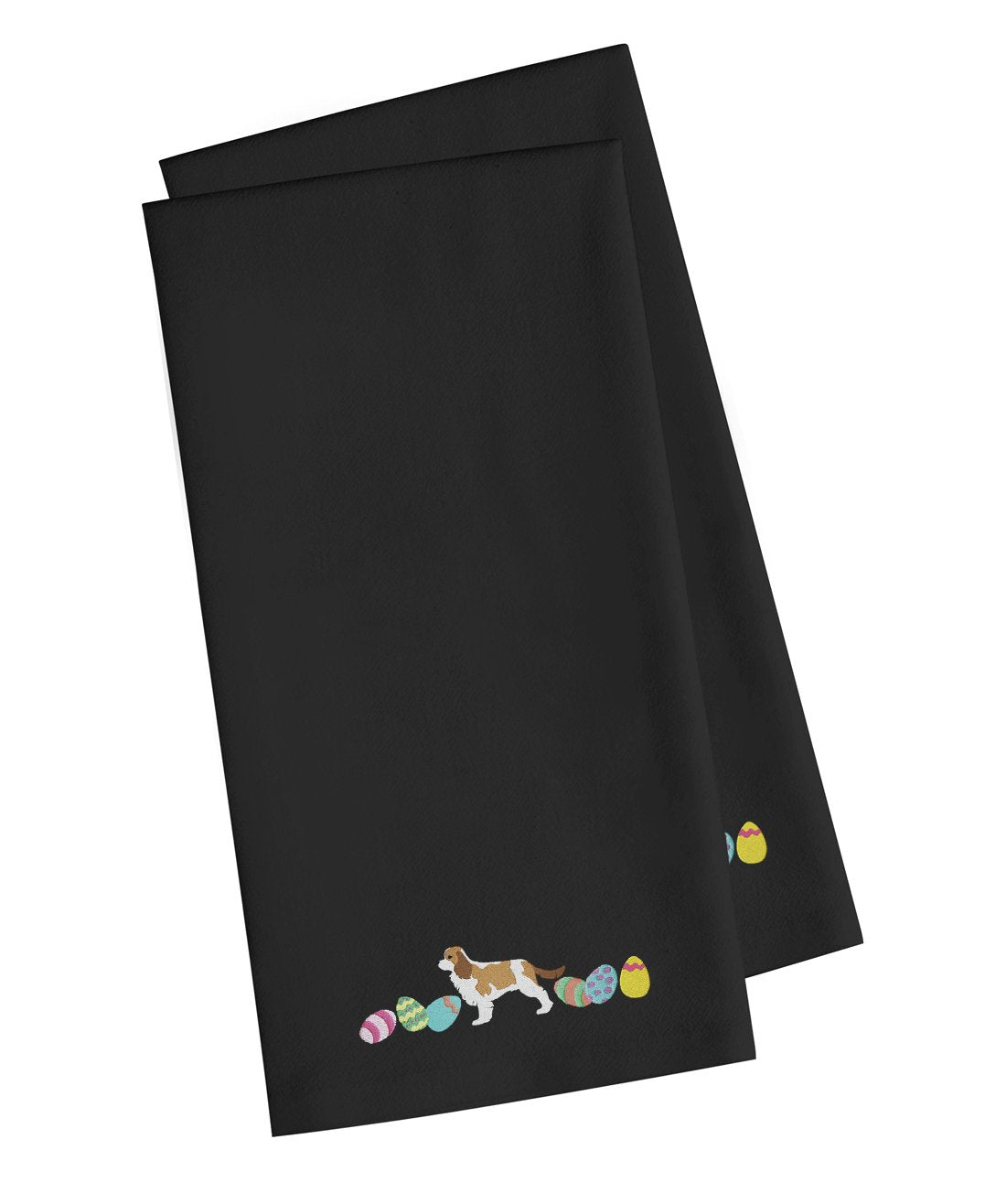 Cavalier Spaniel Easter Black Embroidered Towel Set of 2 Decorative Bathroom Guest Hand Towel for Hand, Face, Tea, Dishcloth, 19 X 25, Black