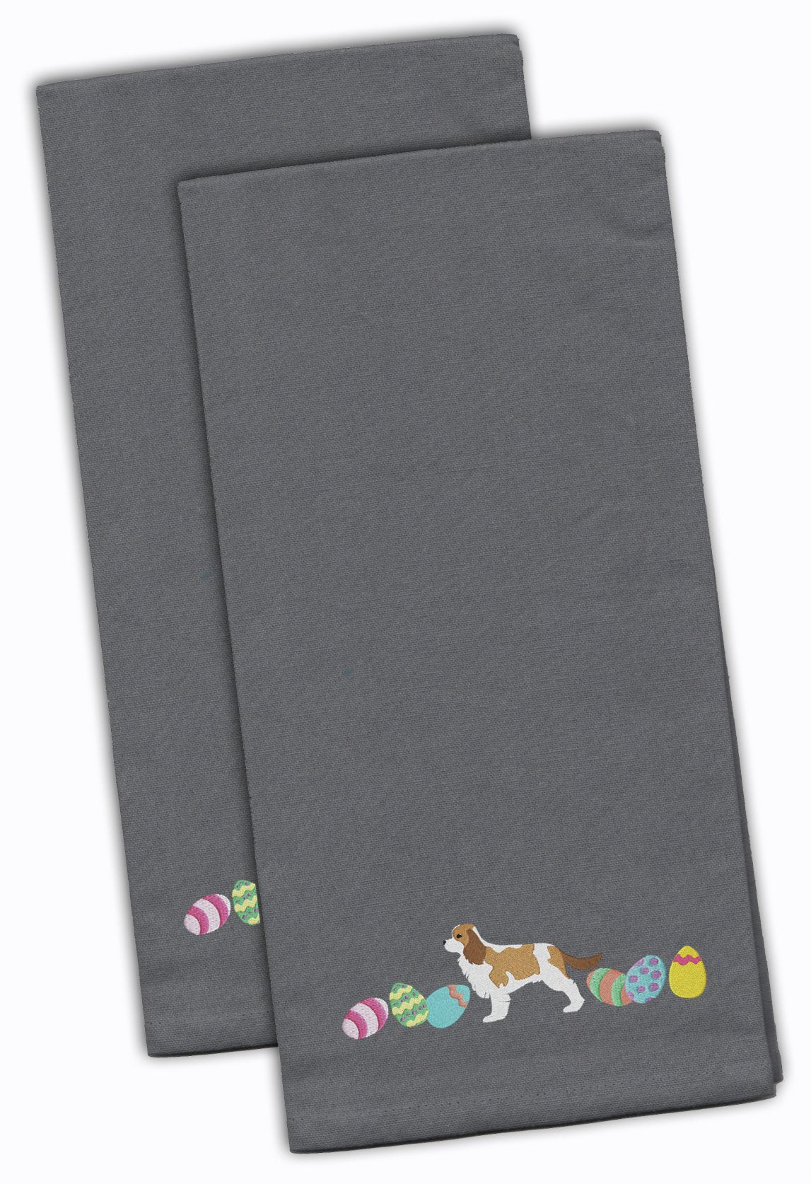 Cavalier Spaniel Easter Gray Embroidered Towel Set of 2