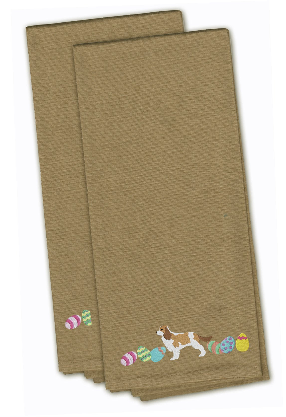 Cavalier Spaniel Easter Tan Embroidered Towel Set of 2 Decorative Bathroom Guest Hand Towel for Hand, Face, Tea, Dishcloth, 19 X 25, Tan