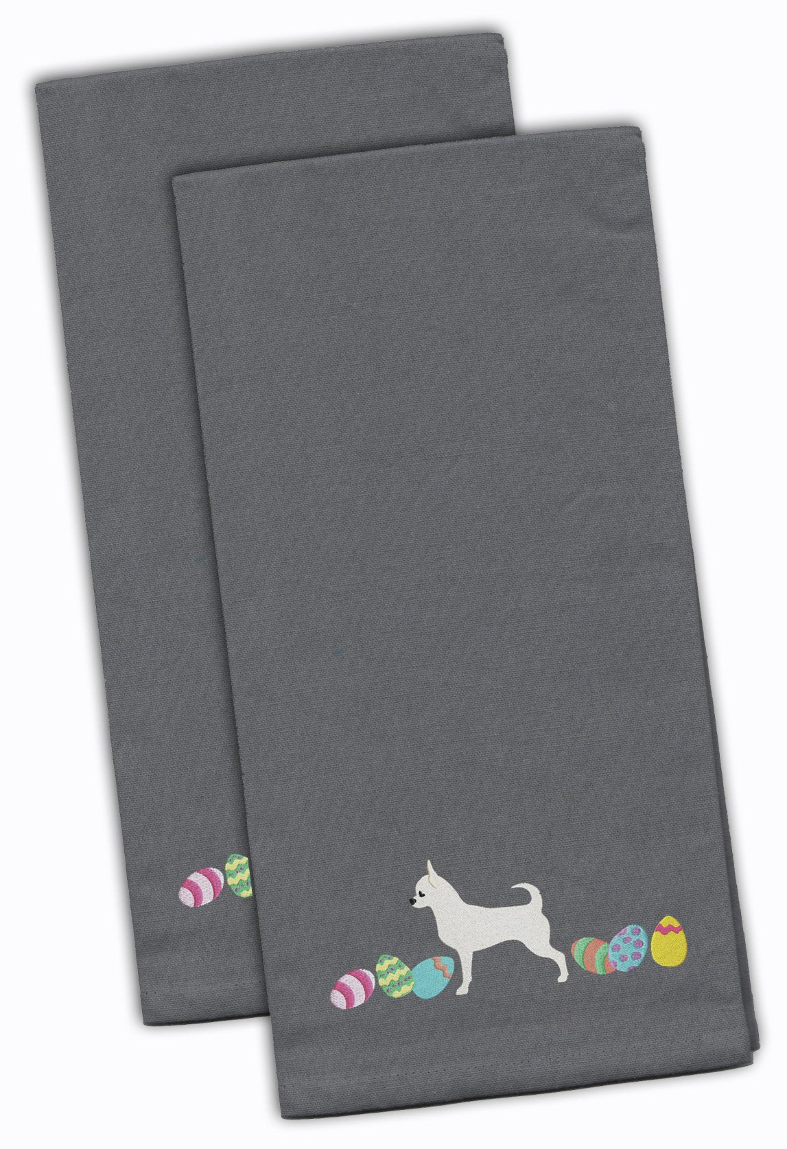 Chihuahua Easter Gray Embroidered Towel Set of 2