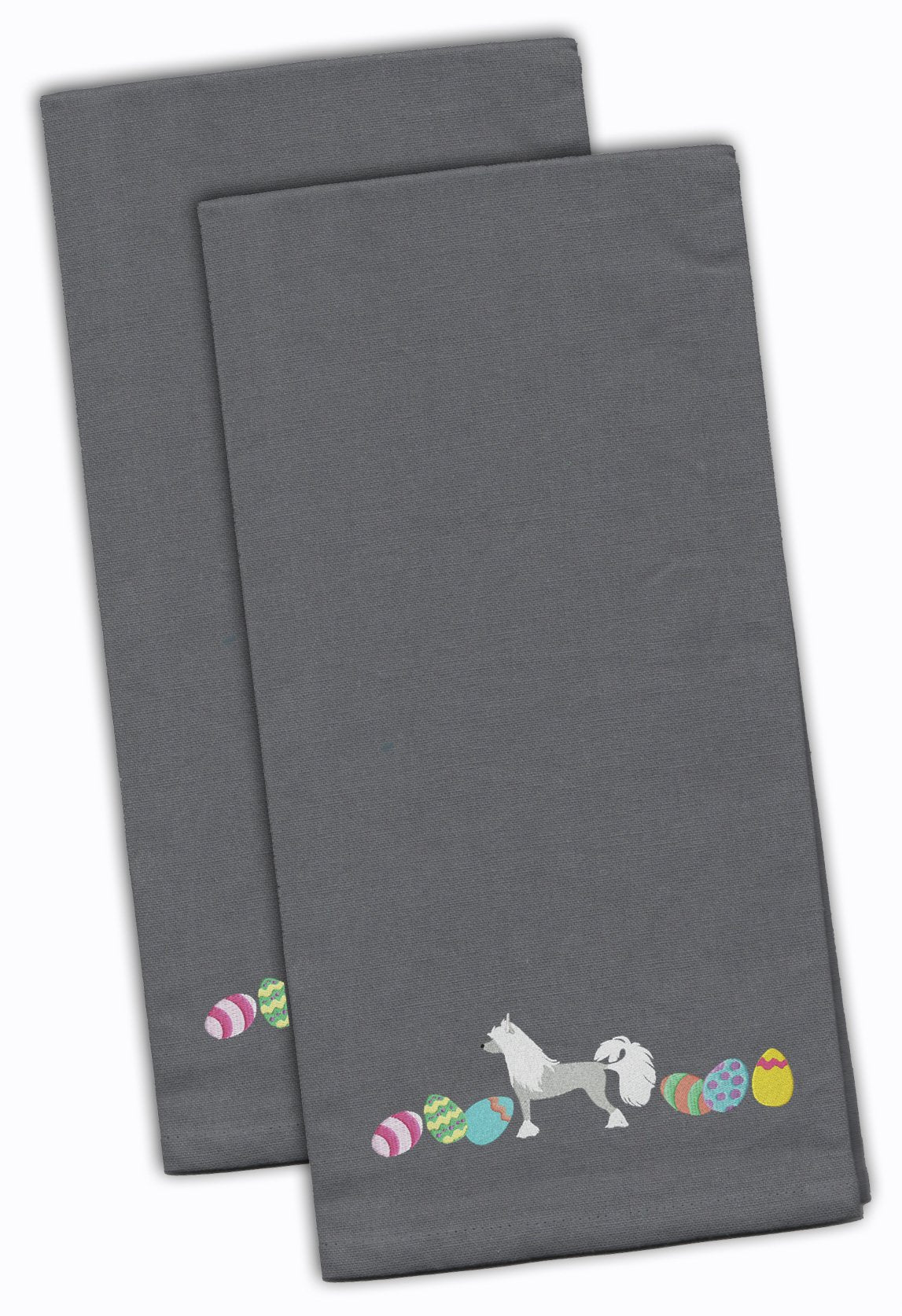 Chinese Crested Easter Gray Embroidered Towel Set of 2
