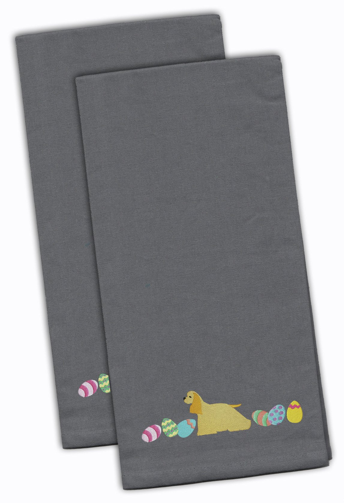Cocker Spaniel Easter Gray Embroidered Towel Set of 2