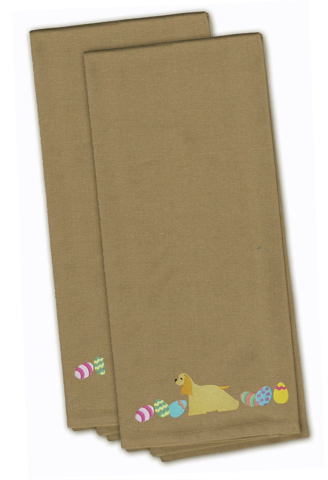 Cocker Spaniel Easter Tan Embroidered Towel Set of 2 Decorative Bathroom Guest Hand Towel for Hand, Face, Tea, Dishcloth, 19 X 25, Tan