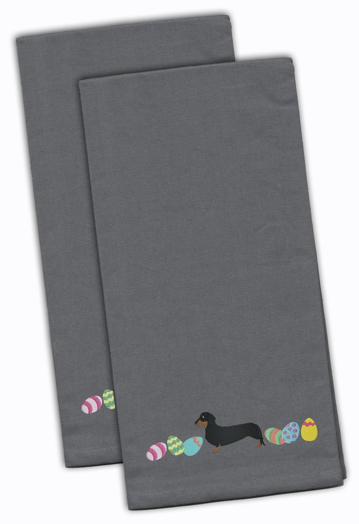 Dachshund Easter Gray Embroidered Towel Set of 2