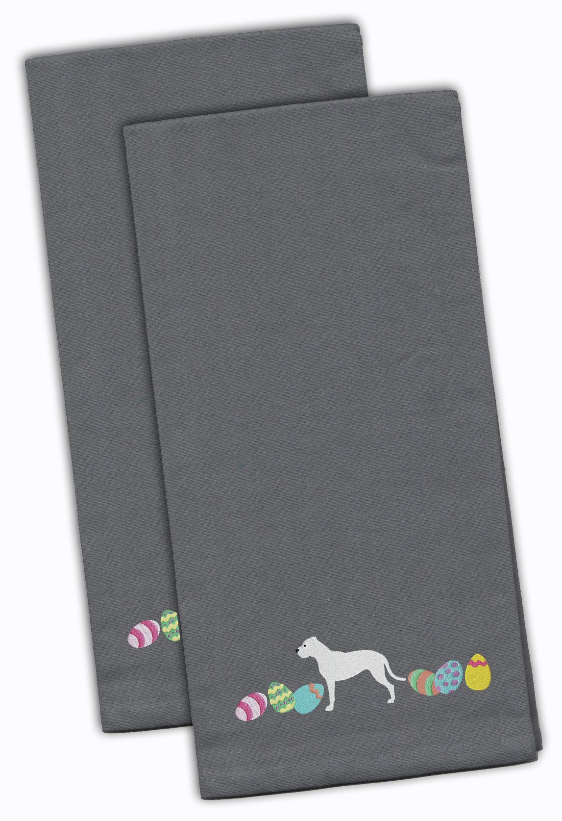 Pit Bull Terrier Easter Gray Embroidered Towel Set of 2