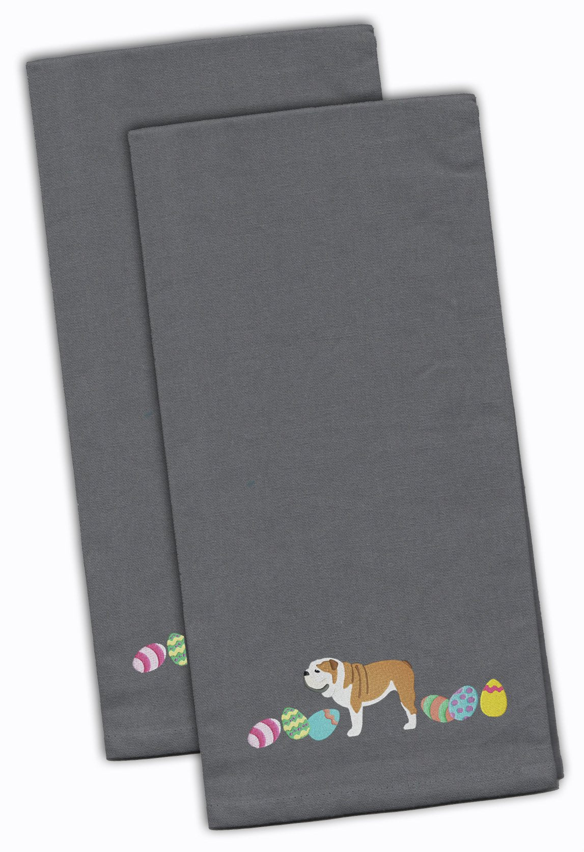 English Bulldog Easter Gray Embroidered Towel Set of 2