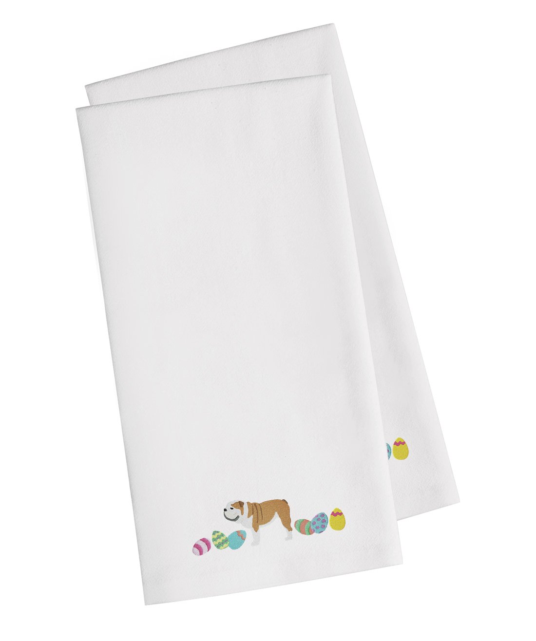 English Bulldog Easter White Embroidered Towel Set of 2 Decorative Bathroom Guest Hand Towel for Hand, Face, Tea, Dishcloth, 19 X 25, White