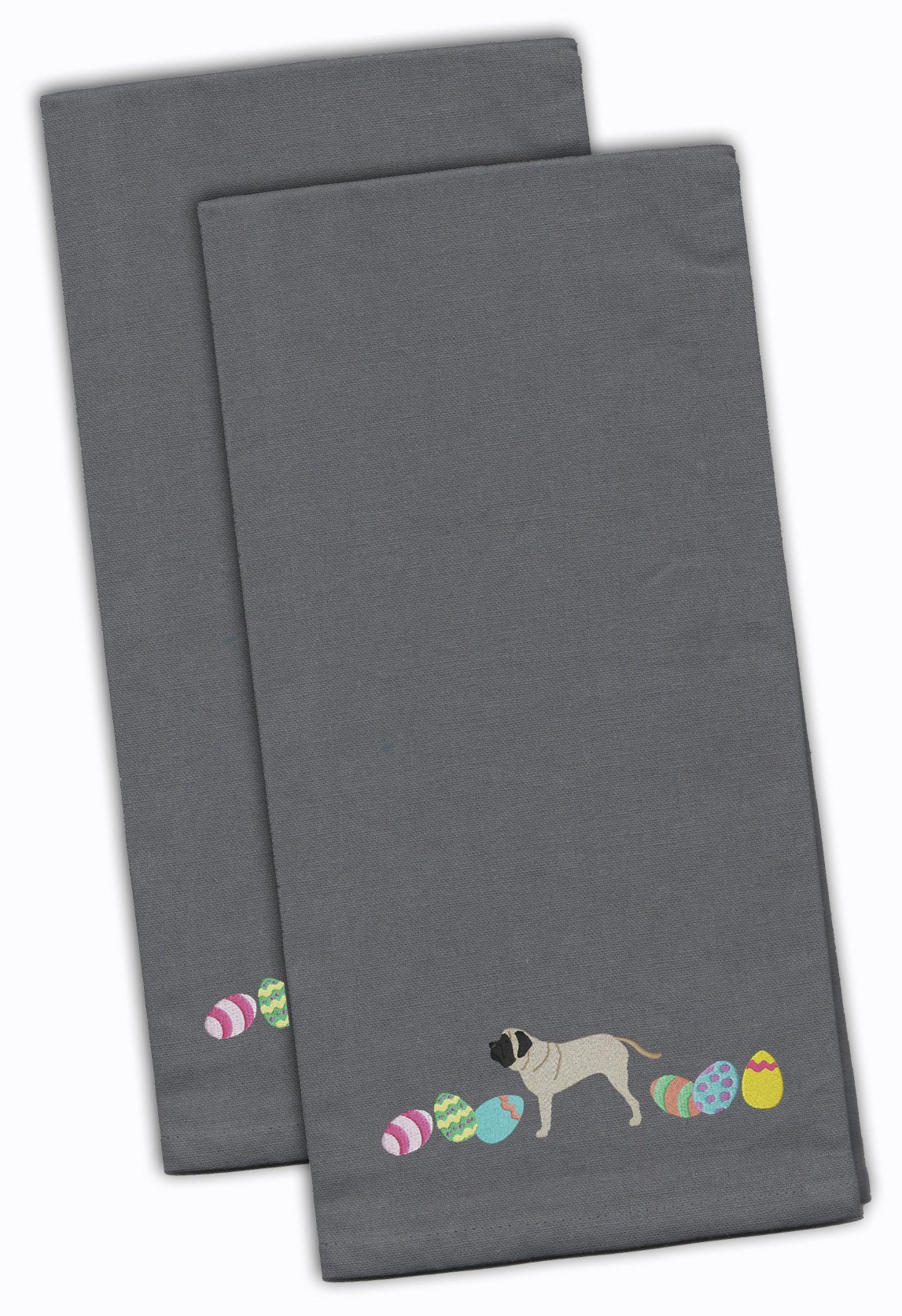 English Mastiff Easter Gray Embroidered Towel Set of 2