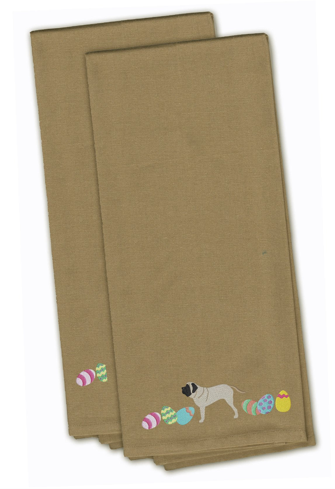 English Mastiff Easter Tan Embroidered Towel Set of 2 Decorative Bathroom Guest Hand Towel for Hand, Face, Tea, Dishcloth, 19 X 25, Tan