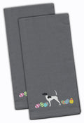 English Pointer Easter Gray Embroidered Towel Set of 2