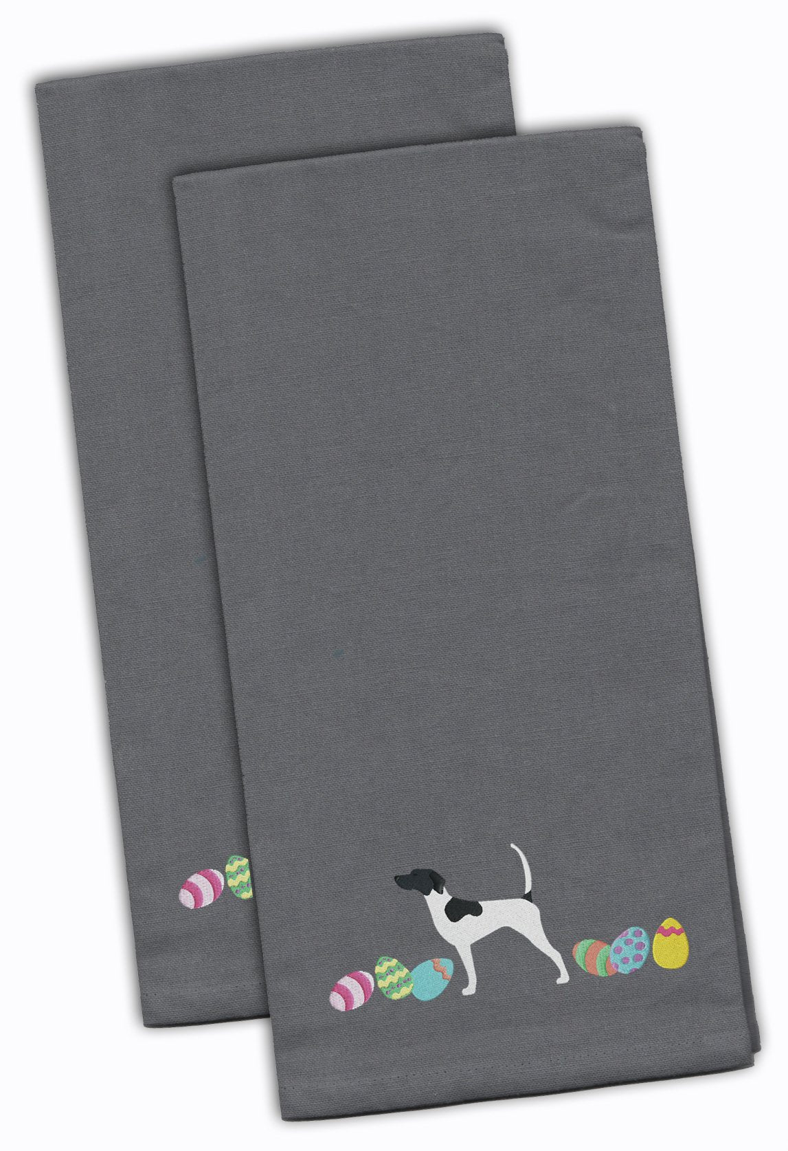 English Pointer Easter Gray Embroidered Towel Set of 2