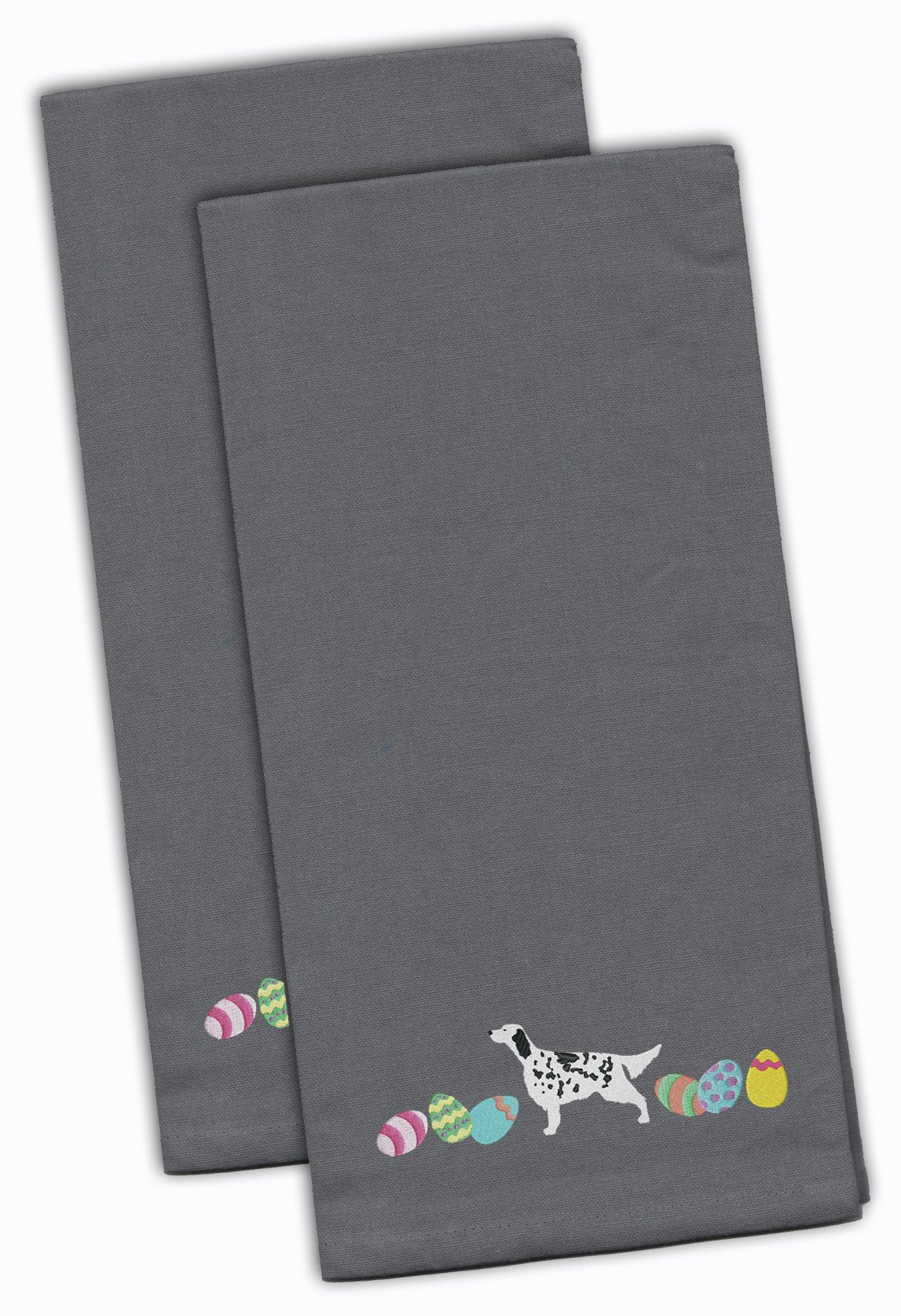 English Setter Easter Gray Embroidered Towel Set of 2