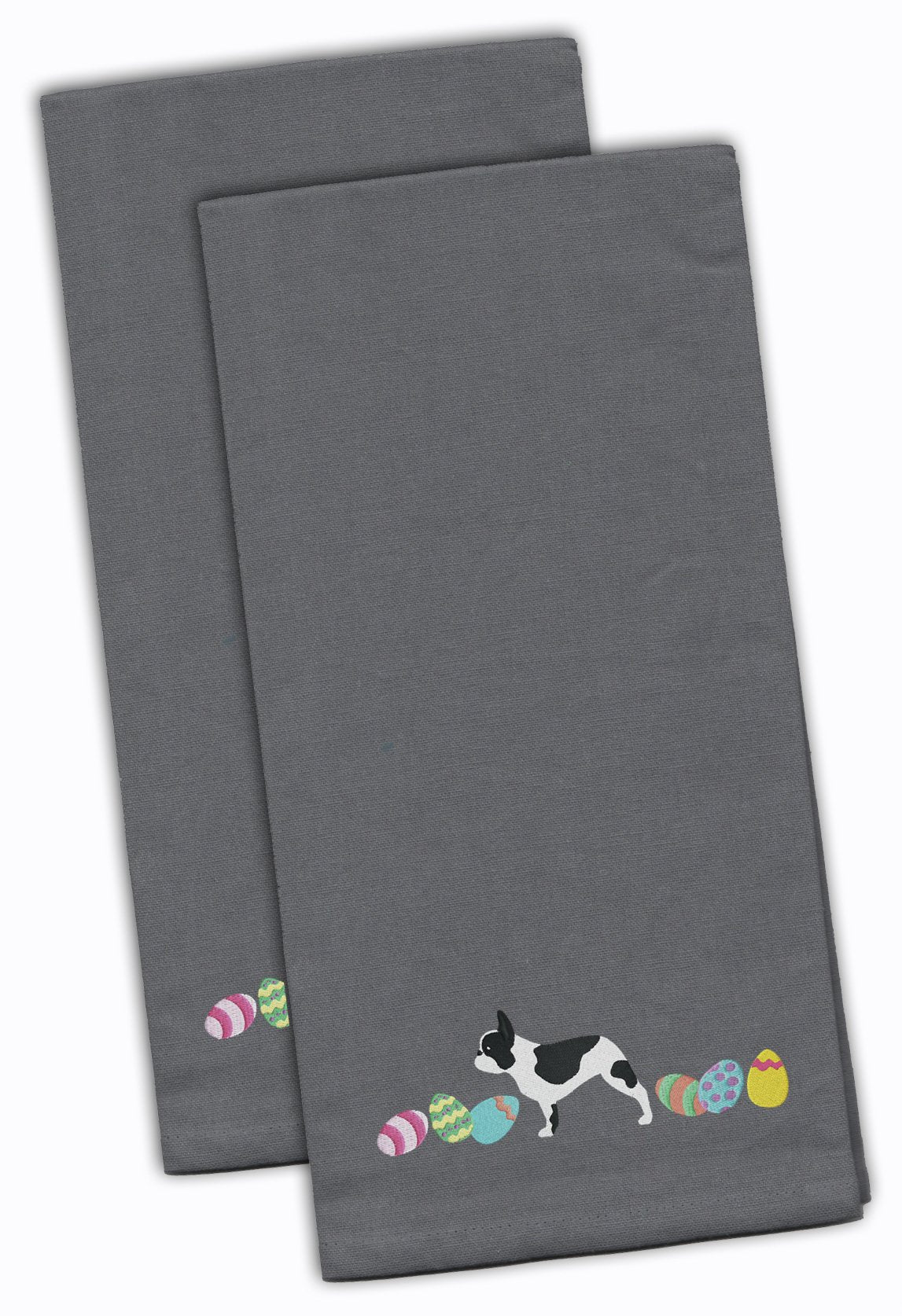 French Bulldog Easter Gray Embroidered Towel Set of 2